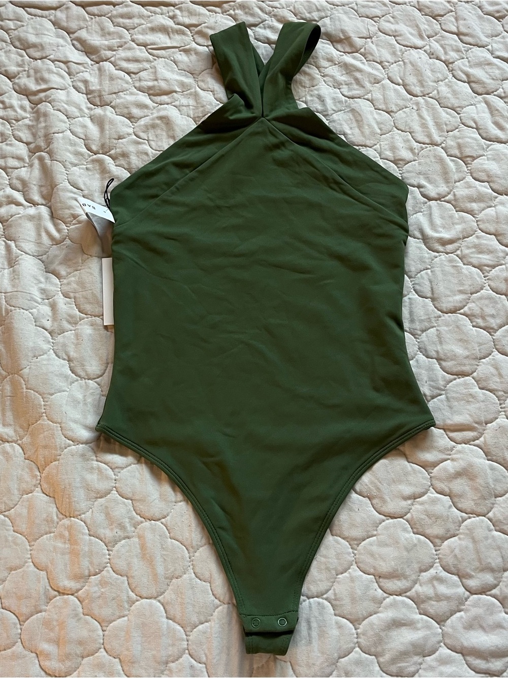 NWT Aritzia Babaton Contour Criss Cross Olive Green One-Piece Bodysuit